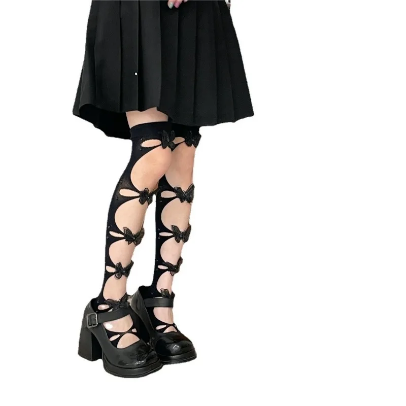 Three Dimensional Butterfly High Tube Socks with White Lace Pattern Cute and Sexy Lolita Thigh Knee Socks