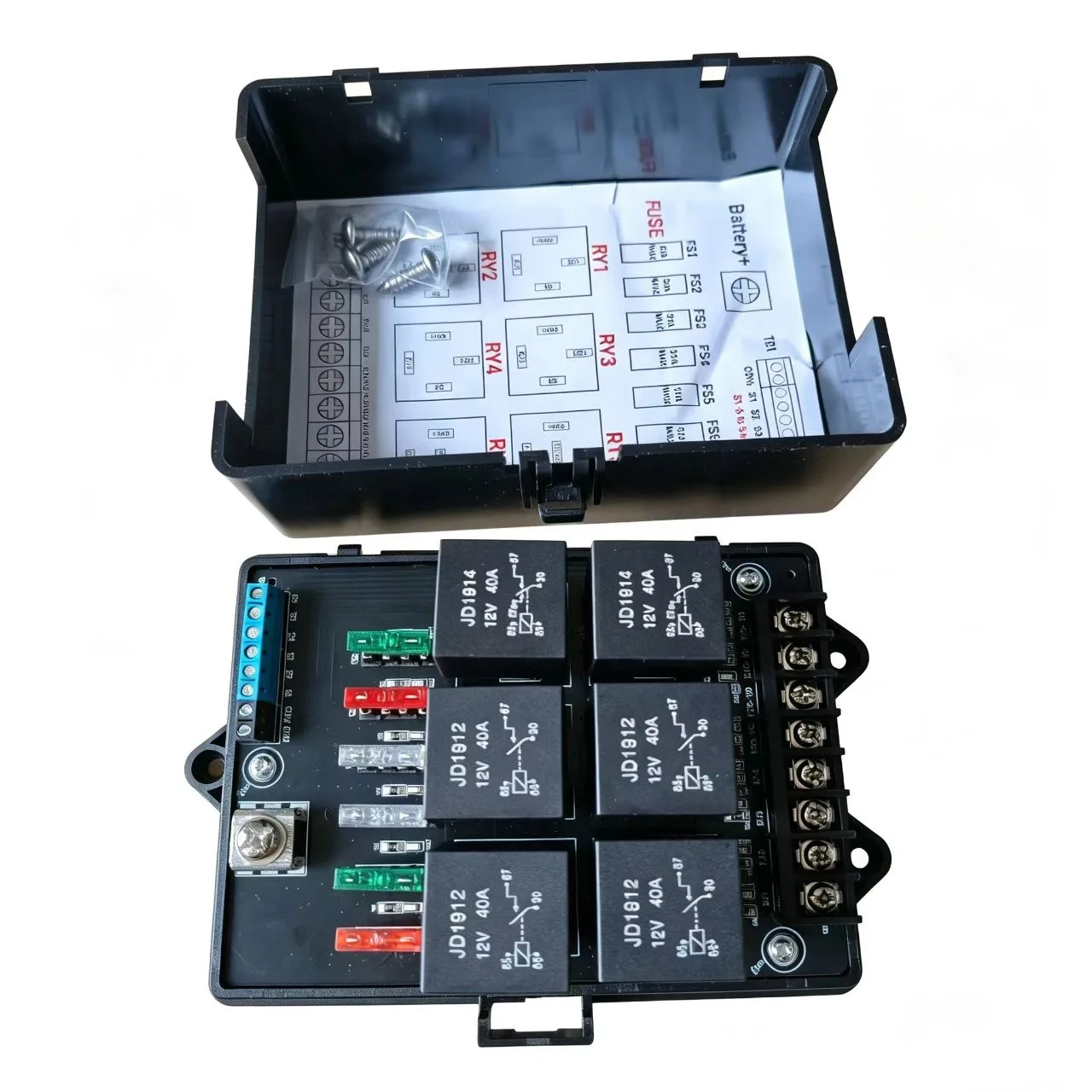 Relay Box Fuse Relay Box 12V Automotive Universal Fuse Panel with 6 Way Relays and 14 x ATC/ATO Blade Fuses 12 Volt Fuse Box
