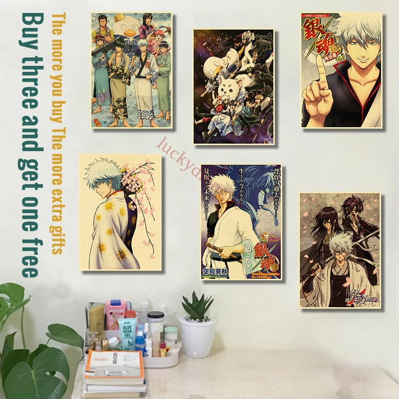 Japanese Anime Poster Gintama Posters Vintage Classic Kraft Printed Wall Paper Home Living Room Wall Stickers Art Painting