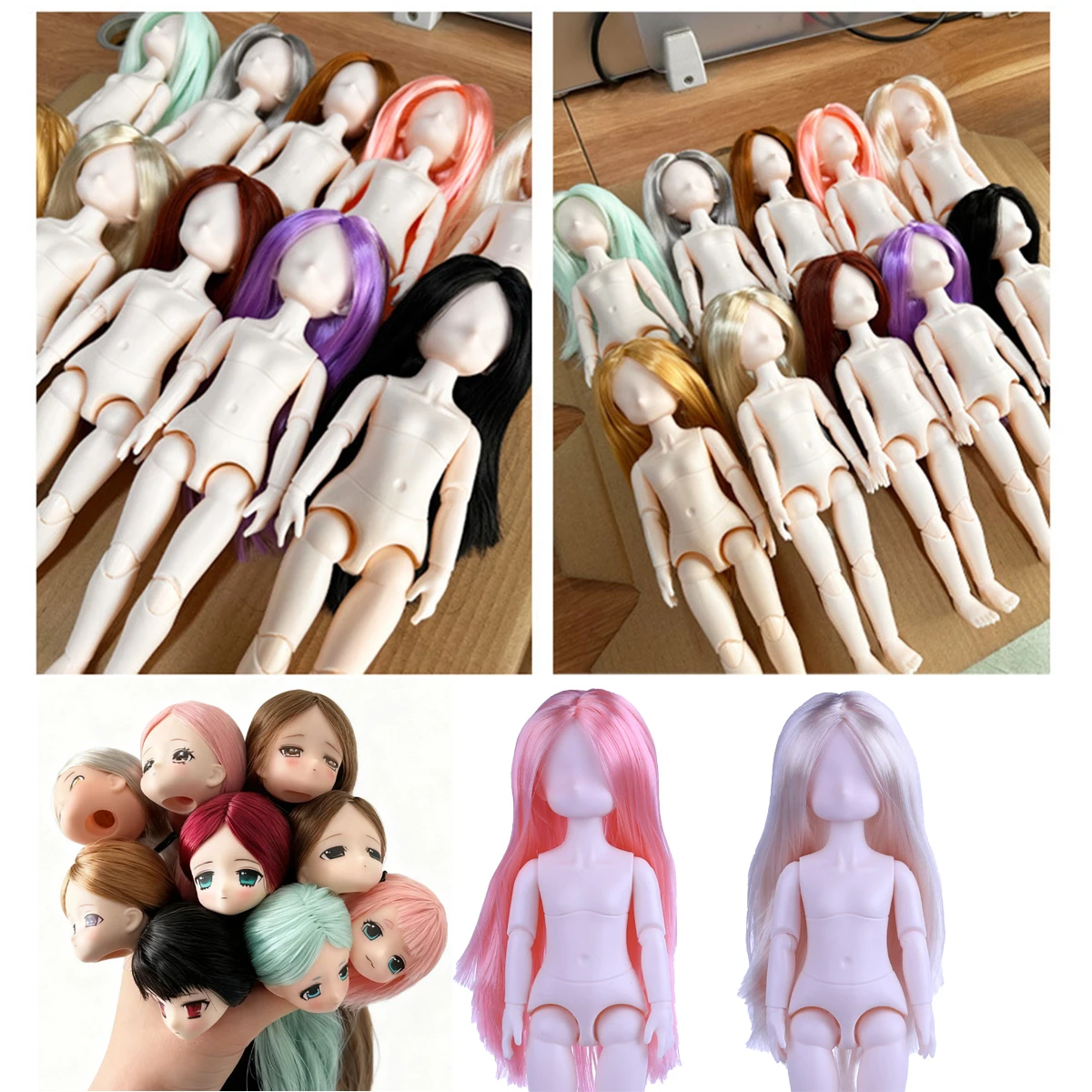 1/6 Japanese Loli Princess Doll 30cm Movable Joint Anime Coloured Straight  Hair Head+White Skin Body Parts DIY Practice Makeup