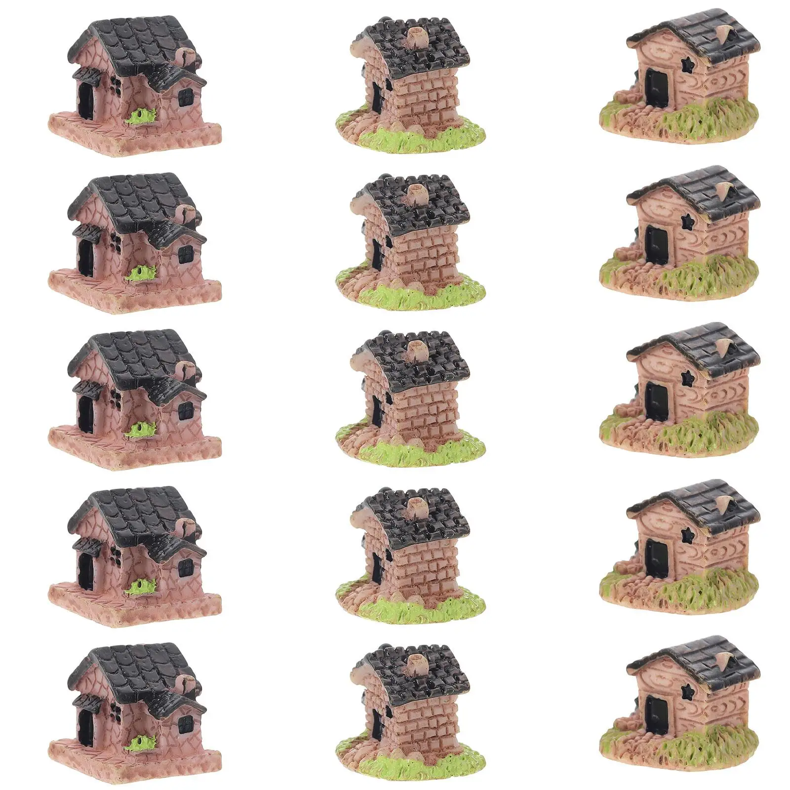 

15 Pcs Resin Small House Decorations Durable Wonderful Ornaments Scene Layout Mini Landscape Kit Stylish Balcony Yard Garden