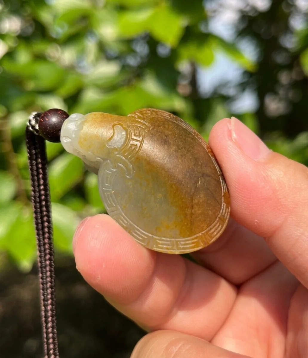 CERTIFIED 26.5g 100% NATURAL HOTAN RIVER JADE HAND CARVED DRAGON TURTLE PENDANT