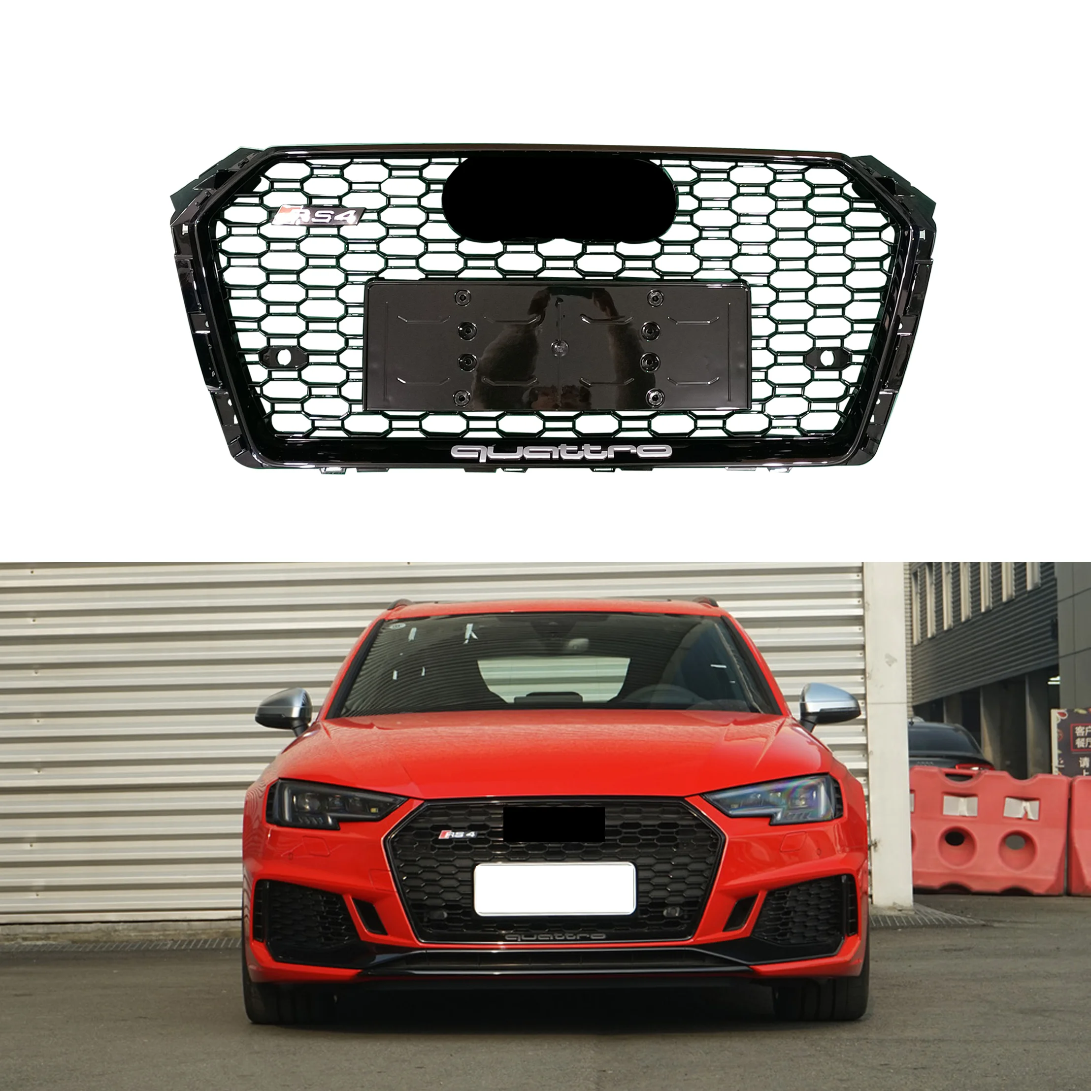 

High quality Auto front grille for Audi A4 S4 upgrade to 2020-2021 RS4 Silver gloss black frame bumper grille ABS material