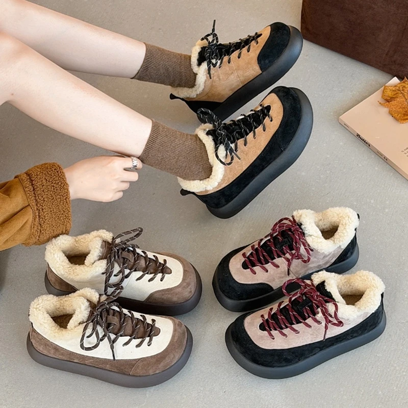 

2026 New Women's Snow Boots Thicksoled laceup comfortable ankle boot women Plus-size warm winter shoes for women