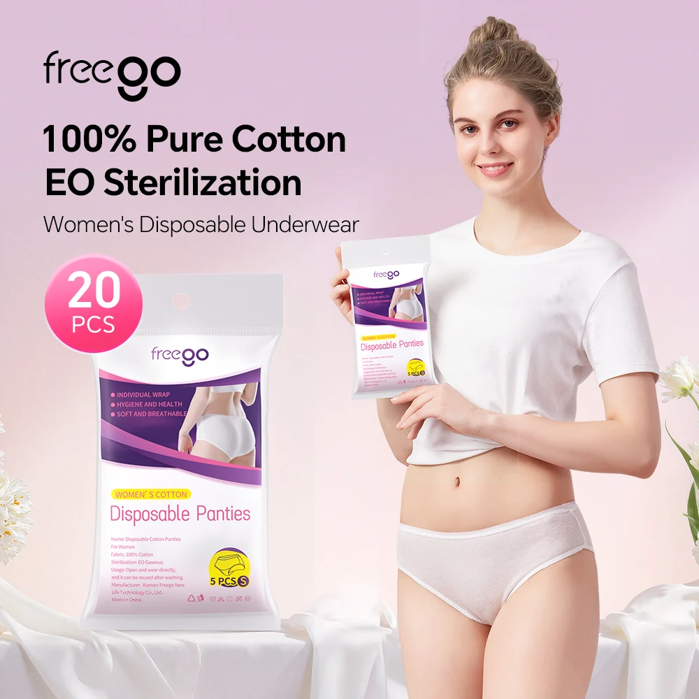 

10Pcs Women Cotton Panties Freego Disposable Underwear Seamless Breathable Antibacterial Briefs S-2XL for Travel Hotel Spa Hospi