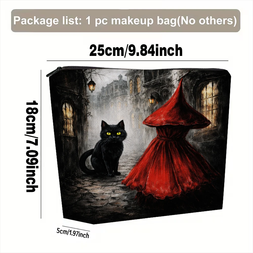 Black Cat Red Dress Gothic Street Makeup Bags for Girls Cosmetic Pouch Toiletry Bag Pencil Case Travel Storage