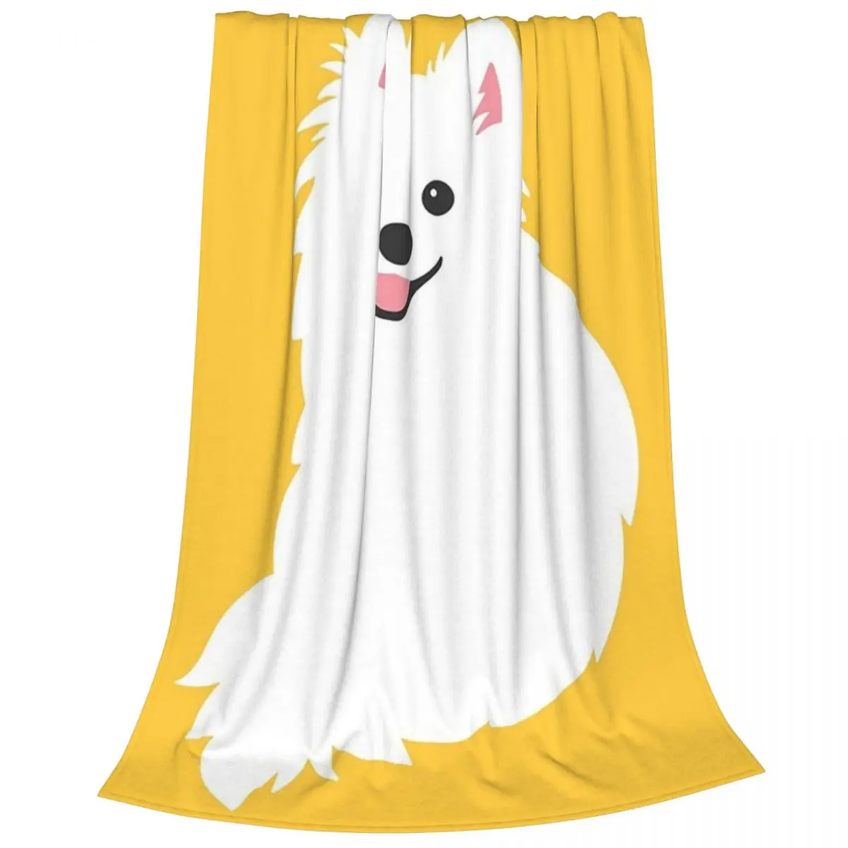 Curious White Spitz Puppy Dog Blanket Flannel Multi-function Sofa Throw Blankets For Couch Bedding Throws Bedspread Quilt