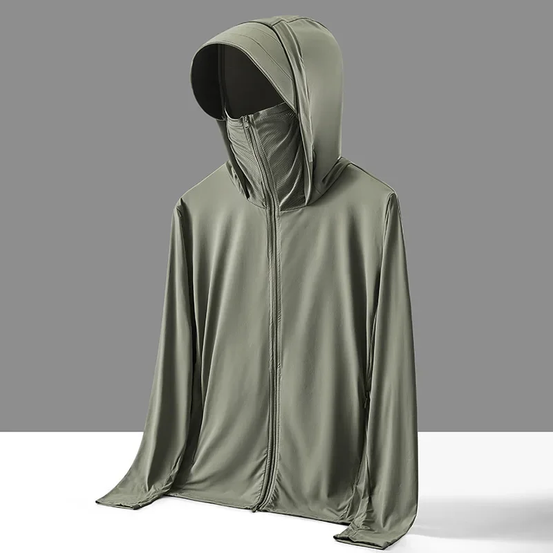 Summer Uv Jacket Upf 50+Casual Ice Silk Breathable Detachable Brim Coat Riding Fishing Ultra Light Skin Windbreaker Men's Jacket