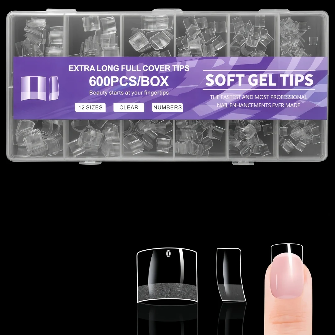 

600 Pieces Short French Fake Nails, 12 Sizes Powdered Nail Tips, Short Nail Tips, Gel Nail Tips Full Coverage for Salon Nails,