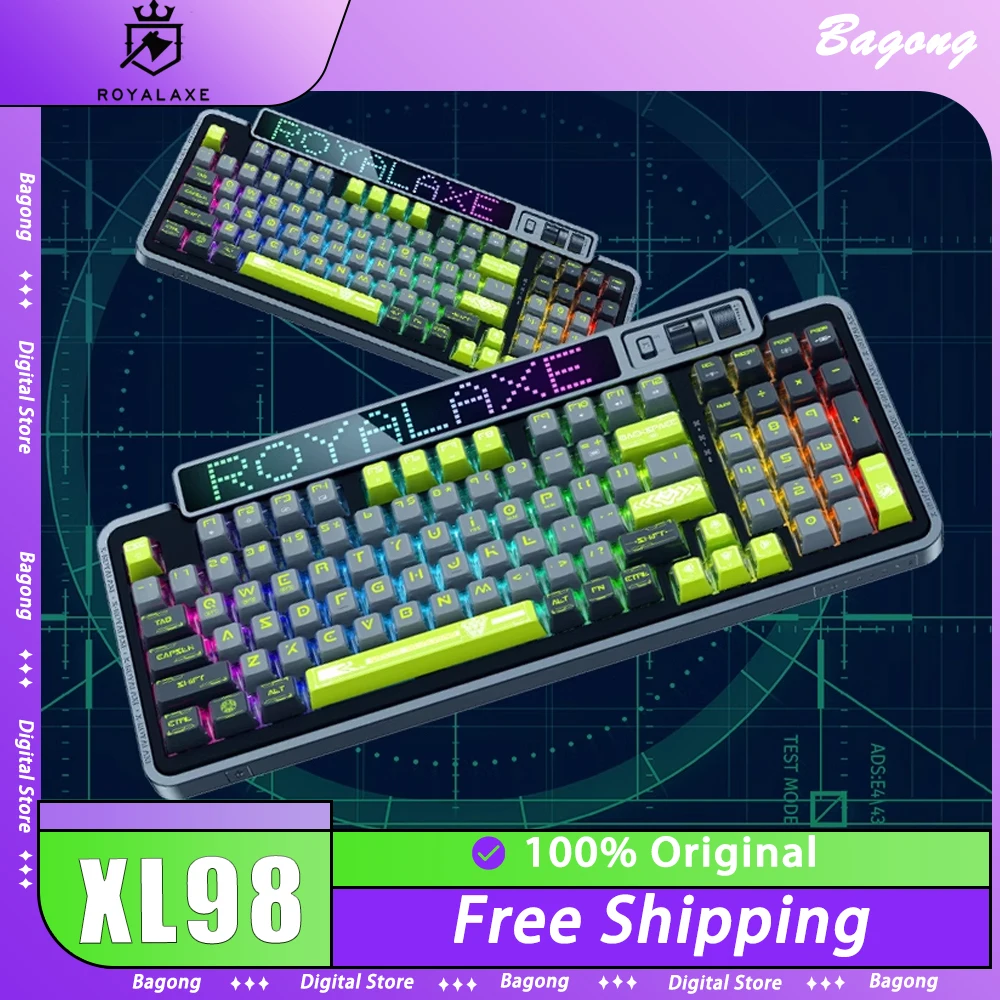 

Royal Axe XL98 Mechanical Keyboard DIY Smart Screen Multifunctional Knob Three Mode Gaming Keyboard Hot Swap Gasket Pc Gamer Mac