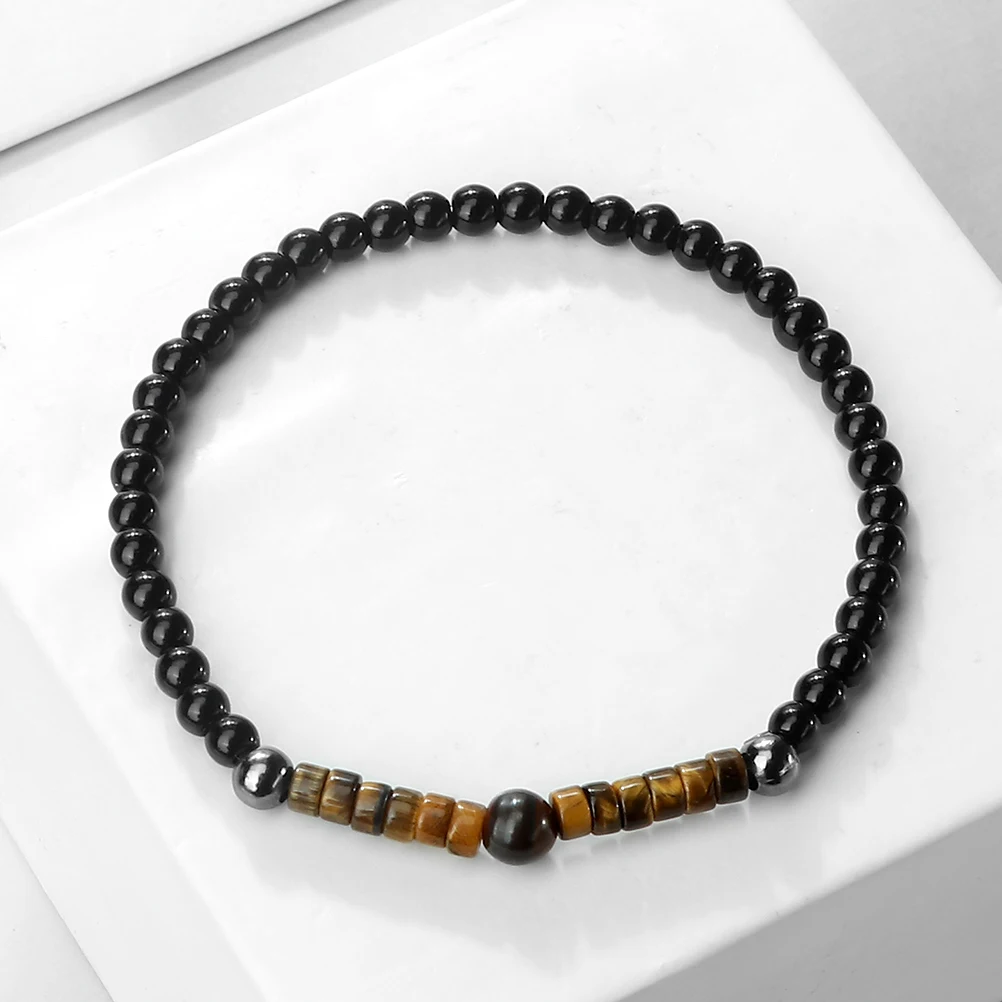 الحد الأدنى عين النمر حجر الخرز سوار للنساء الرجال 4 مللي متر الأسود الجزع البركاني الصخور ستراند أساور أوم معصمه مجوهرات هدية #3