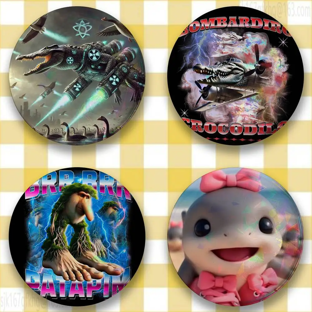 

ITALlAN Brainrot Creative 58mm Icon Badge Handmade Tinplate Brooch for Backpack Clothes Chest Ornament Gifts