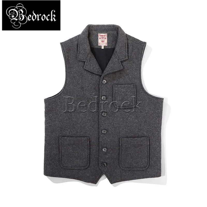 MBBCAR gray English NOTCH LAPEL multiple pockets vest gentleman\'s wool waistcoat thick warm vintage vest for men 3101