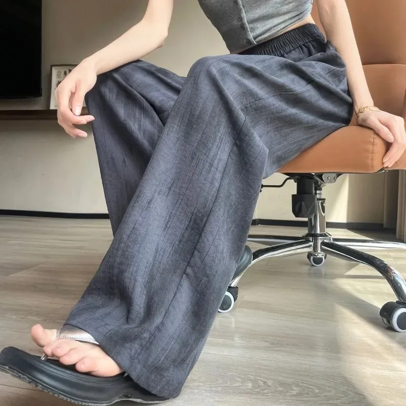 Women's Elastic-waist Wide-leg Linen-blend Trousers