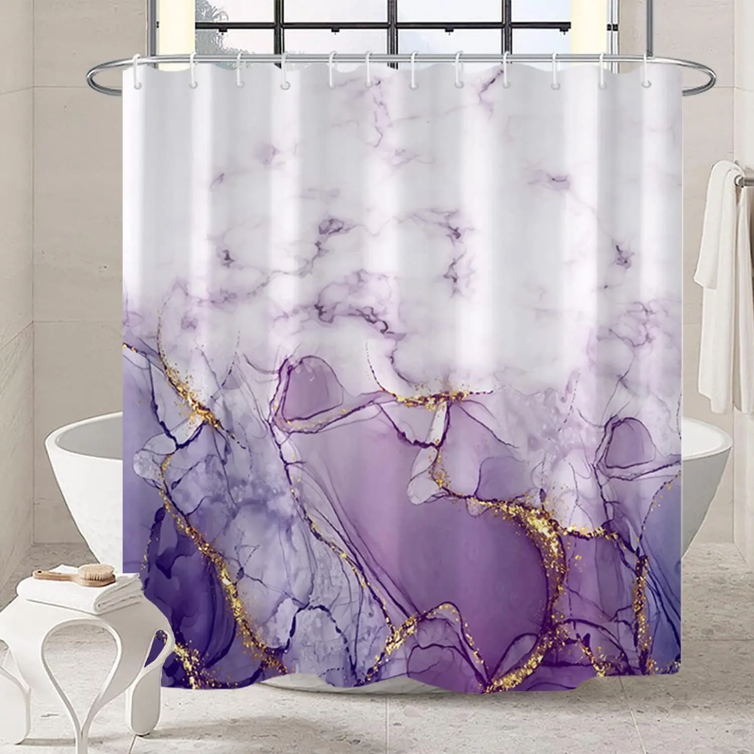

Purple Shower Curtain, Abs act Marble Shower Curtain for Bathroom Waterproof Fabric Shower Curtain Set with Hooks 72x84