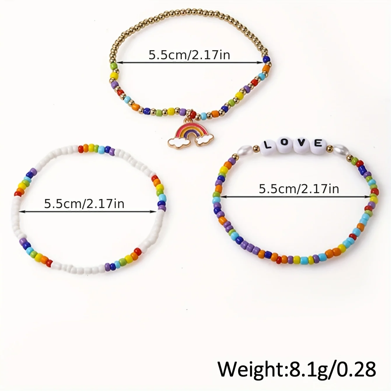 4Pcs Ladies Small Clear Rainbow Digital Pointer Nylon Strap Quartz Watch Girl LOVE Abacus Bead Rainbow Bracelet Bracelet Set