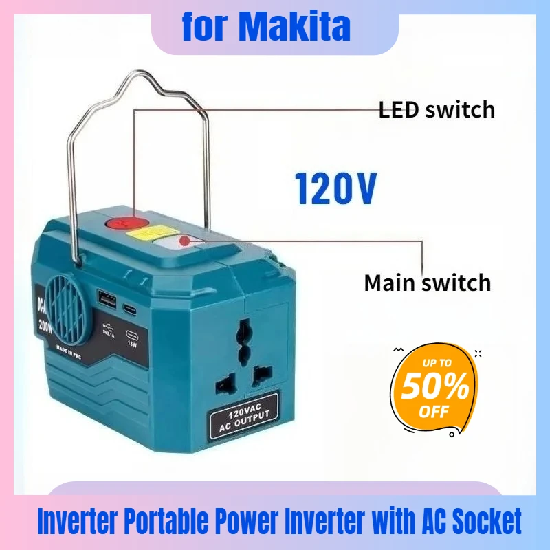 

120W Power Inverter for Makita 18V Battery AC Plug Battery Inverter Portable Power Inverter with AC Socket