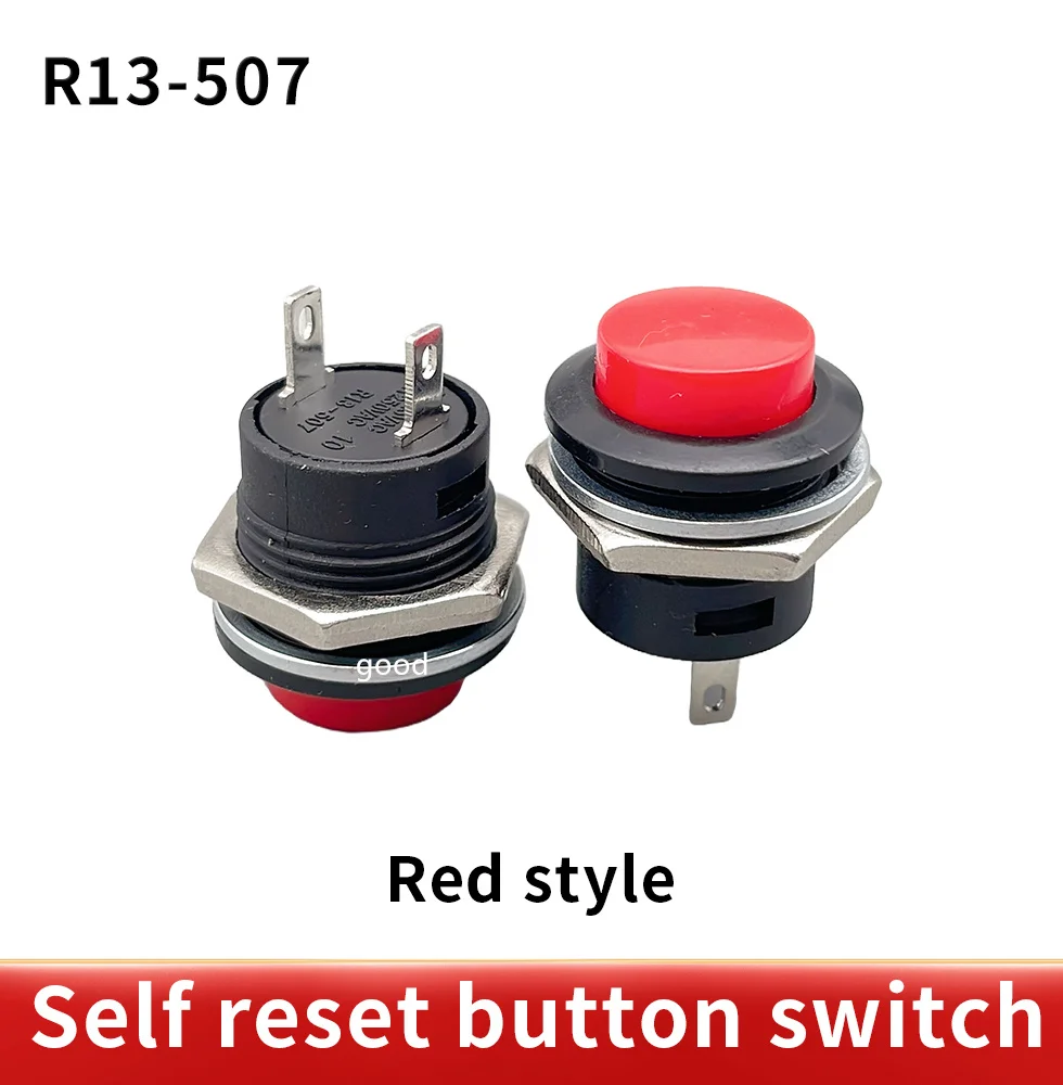 6 pcs R13-507 Momentary SPST NO Red Black White Yellow Green Blue Round Cap Push Button Switch AC 6A/125V 3A/250V 6color