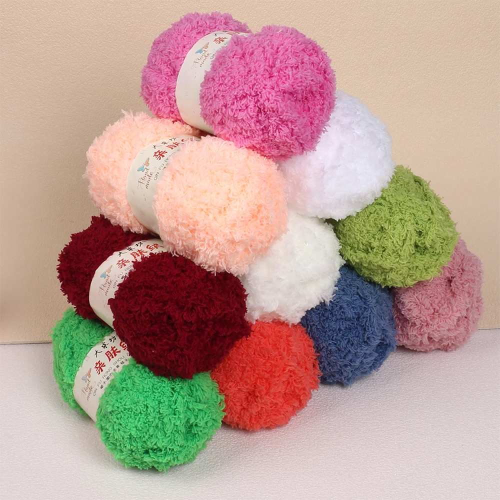 Hilo de Felpa Coral de 50g/Rollo, Hilo de Chenilla de Terciopelo Coral para Tejer a Mano, DIY, Suéter, Bolso, Gorro, Bufanda, Guantes
