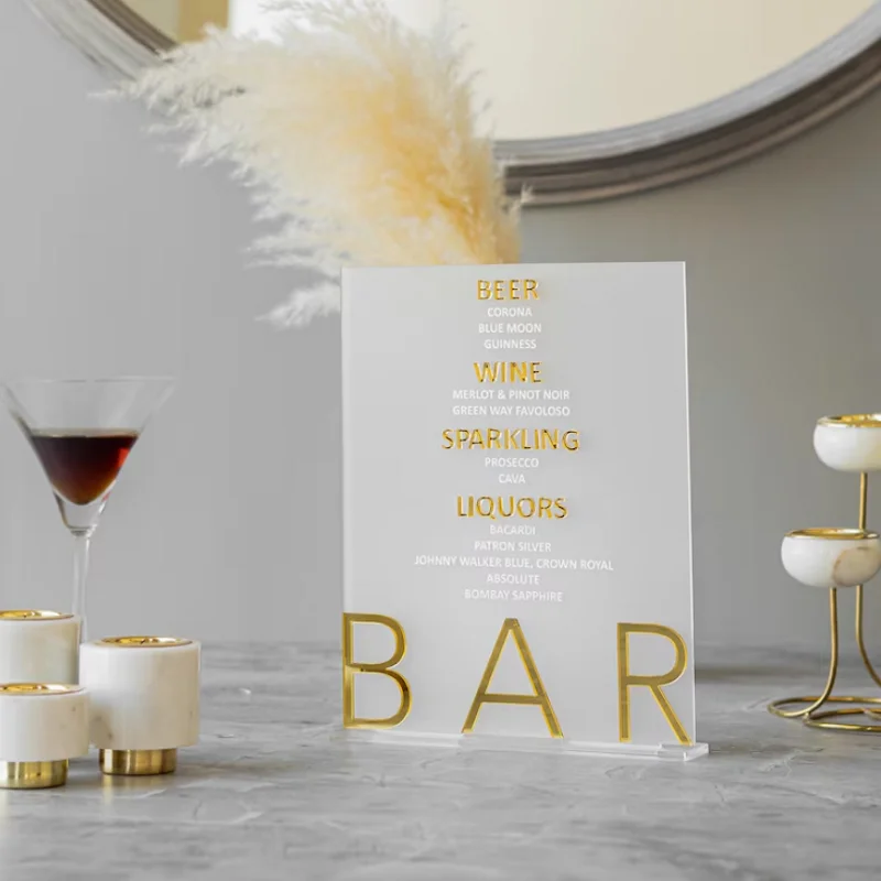 Frosted Acrylic Wedding Bar Sign,Wedding Signage,Wedding Bar Menu,Custom Bar Sign,Signature Gold Mirror Wedding Bar Drinks Sign