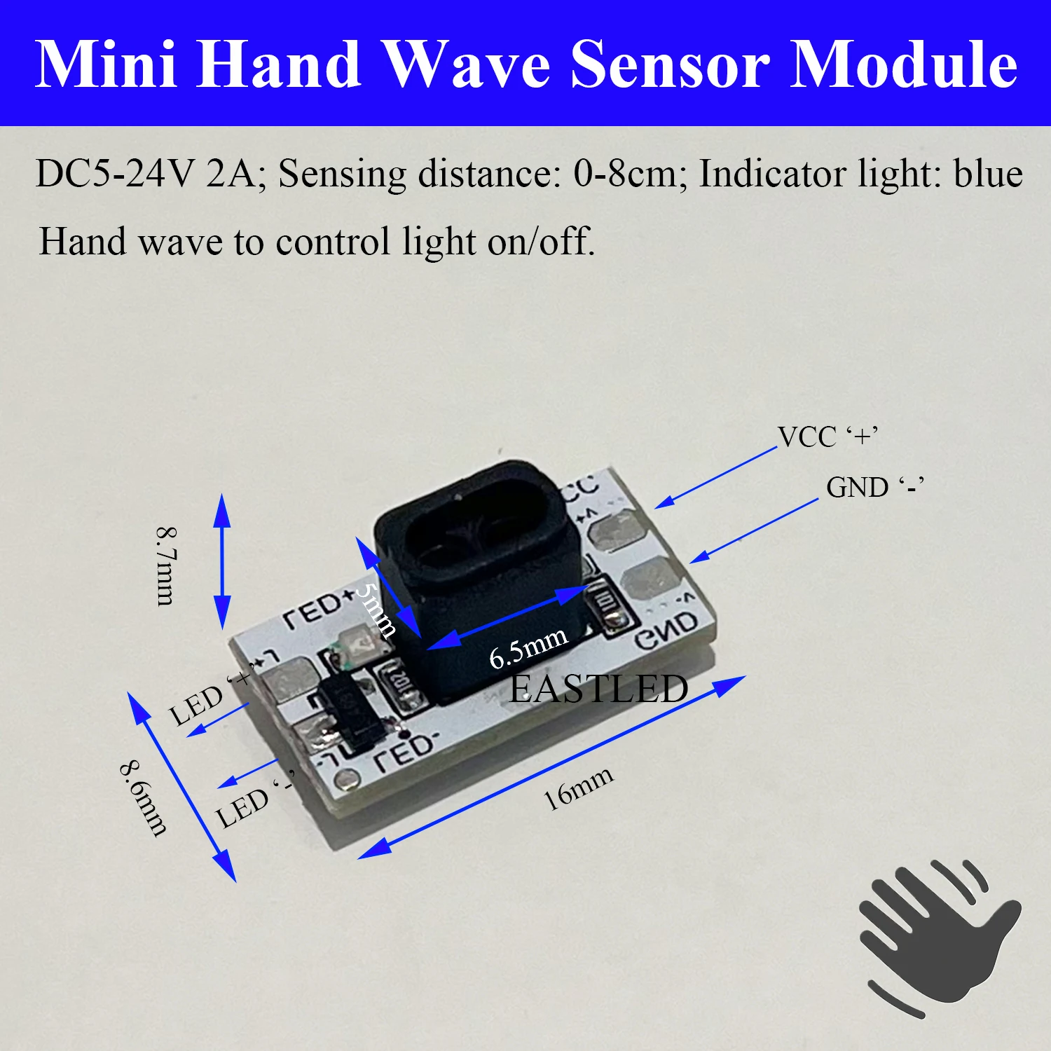 Moduł przełącznika czujnika fali ręcznej Ściemniacz Regulowana jasność 80 mm Wykrywacz krótkich odległości DIY MODE LED PCB DC5V 12V 2.5A