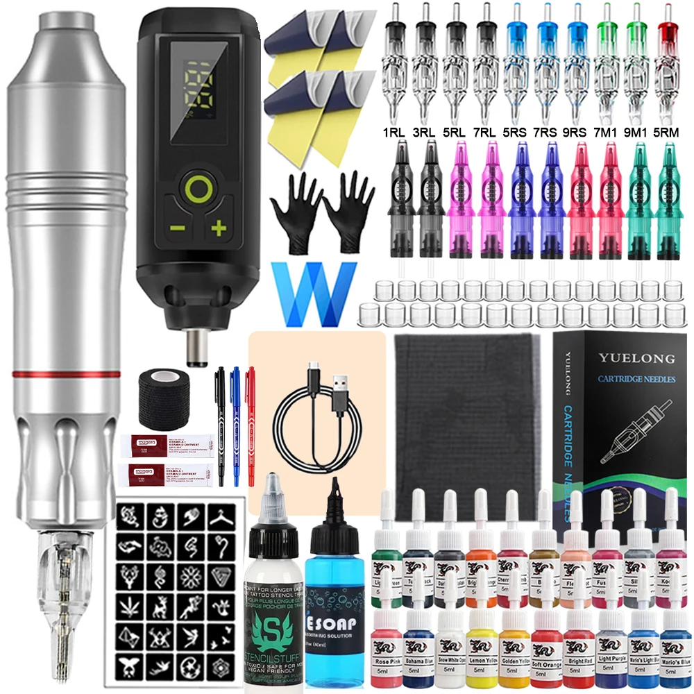 

Wireless Tattoo Pen Machine Kit Cartridge Machine Pen with Cartridge Needle Ink Accessories Set for Permanent Makeup Tattoo Kit