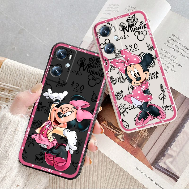 Disney Minnie Art Fashion Liquid Left Rope For OPPO Find Reno 7 6 X6 X5 X3 X2 A98 A96 A15 A53 A74 A72 A5 A16K 5G S 2020 4G TPU