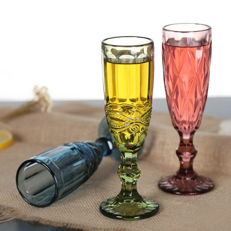 150ml Vintage Embossed Red Wine Glass Goblet  Red Wine Juice Cups Wedding Party Champagne Flutes Goblet For Bar Restaurant Home