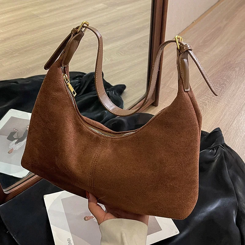 Velvet Handbag Purse for Women Suede Shoulder Bag Causal Crossbody Bags Female Luxury Designer Clutch Ladies Crescent Hobo Bag