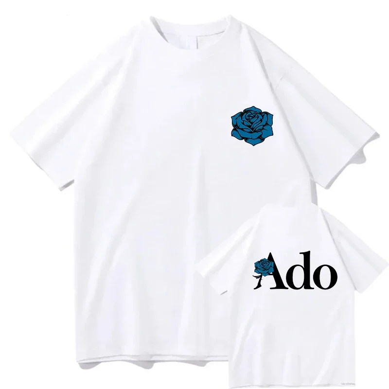 

Ado blue rose print T-shirt men's summer 100% cotton fashion casual Harajuku Gothic retro T-shirt o-neck short-sleeved top
