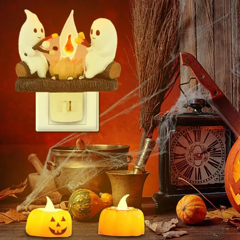 Ghost Roasting Marshmallows Campfire Flickering Night light  Campfire Flickering Table Lamp Cute Campfire Light