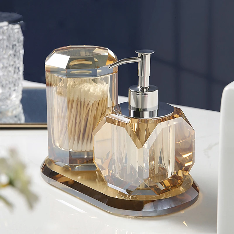 Crystal Glass Soap Dispenser Storage Jar Tray Shampoo Dispenser Luxurious Bathroom Accessories Home Decor Soap Pump Dispenser