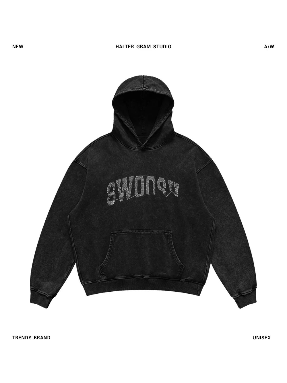 

American Sle Streetwear Faded Hoodie Sweatirt ex Oversize Letter Print Heavyweight Waed Cotton Long Sve Crew Ne