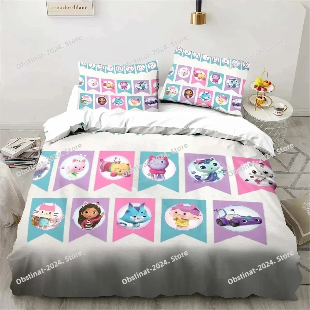 

G-Gabbys Cartoon Dollhouse Bedding Set Duvet Cover Bed Quilt Cover Pillowcase Comforter king Queen Size Boys Adult Bedding Set
