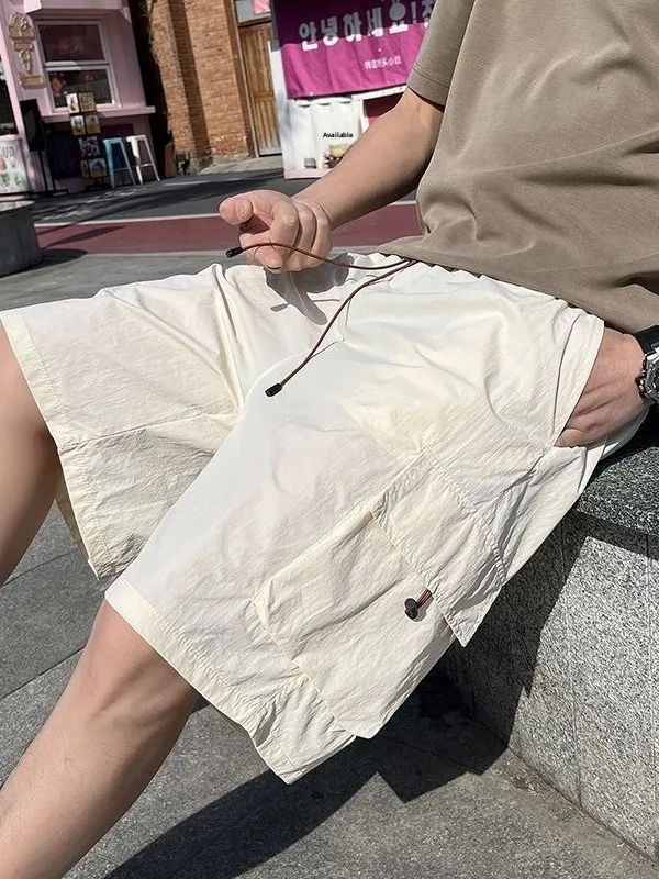 Quick Dry Lightweight Summer Shorts for Men Casual Loose Fit Multi Pocket Five Length Polyester Fiber Easy Care Elastic Waist