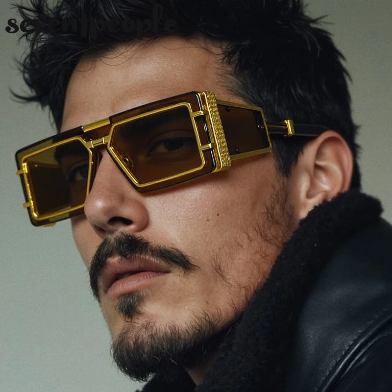 

Small Rectangle One-Piece Punk Sunglasses Men 2025 Luxury Brand Vintage Shield Goggle Eyewear For Male Trendy Outdoor Sunglass