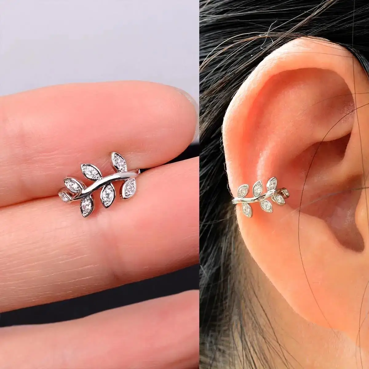 1Piece Crystal CZ Flower Leaf Ear Clips Without Piercing Earrings for Women Fashion Butterfly Ear Cuff 2024 Korean Kpop Jewelry