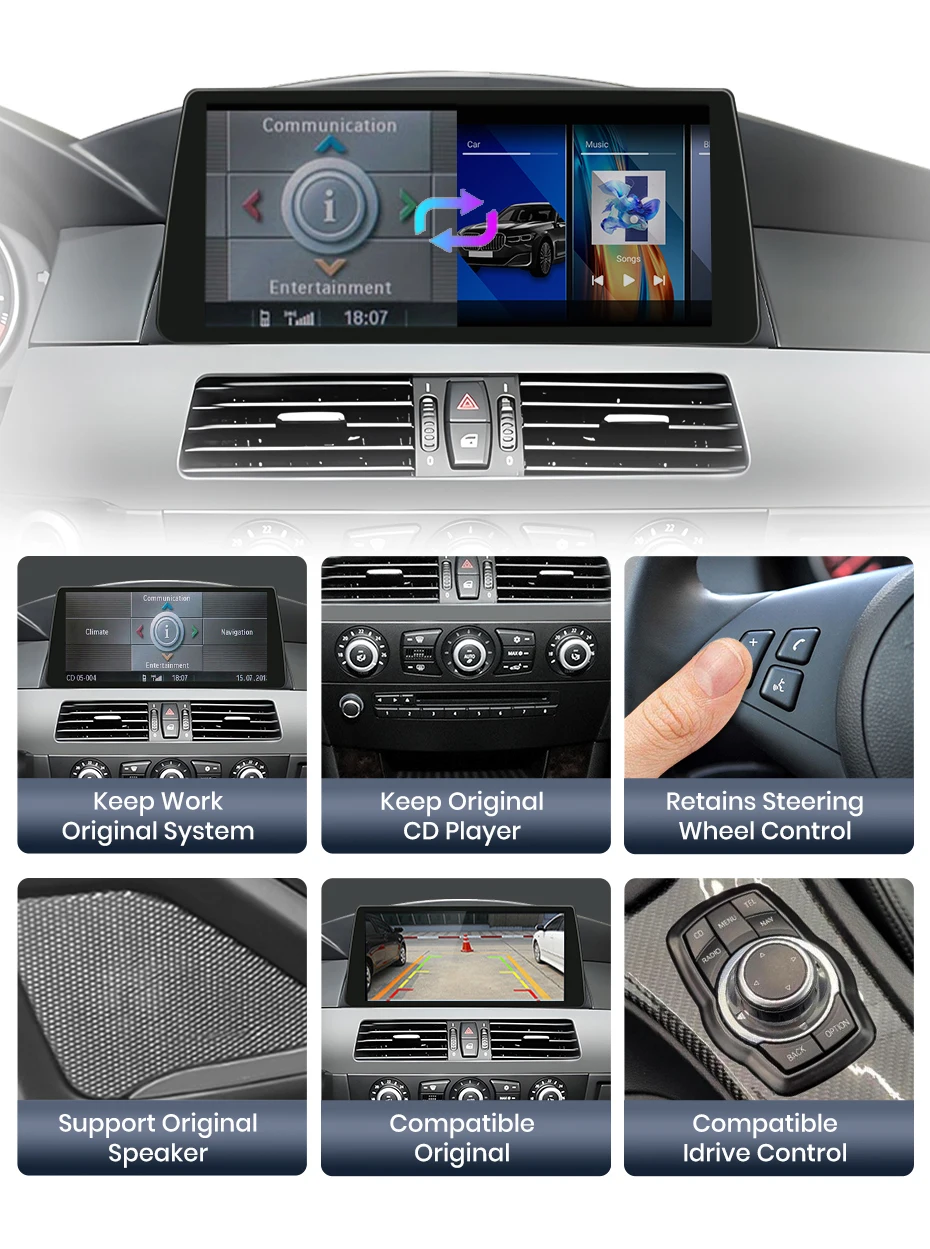 Junsun Drahtloses Carplay Android Auto Autoradio für BMW 5er E60 E61 3er E90 E91 4G WiFi GPS Intelligente Systeme Stereo – Detail 7