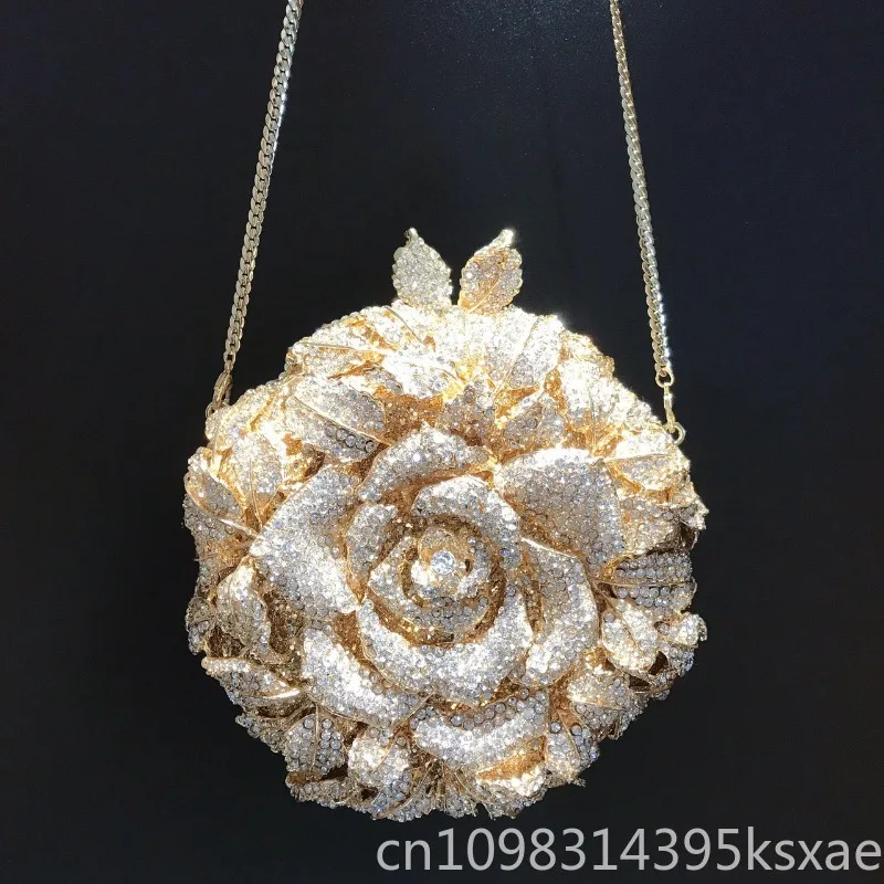 Crystal Rhinestone Camellia Flower Cut Out Evening Clutch Purse Elegant Wedding Party Vintage