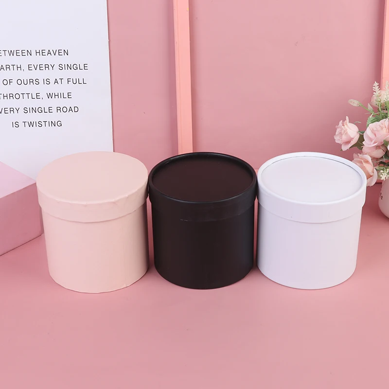 

12*12cm Round Flower Paper Boxes Lid Hug Bucket Florist Gift Packaging Box Portable Gift Candy Bar Boxes Party Wedding Supply