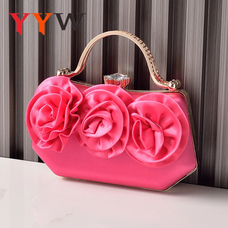 

Women Clutches Rose Flower Solid Color Handbag Casual Party Wedding Evening Bag Luxury Bridal Purse Silver Minaudiere Bag