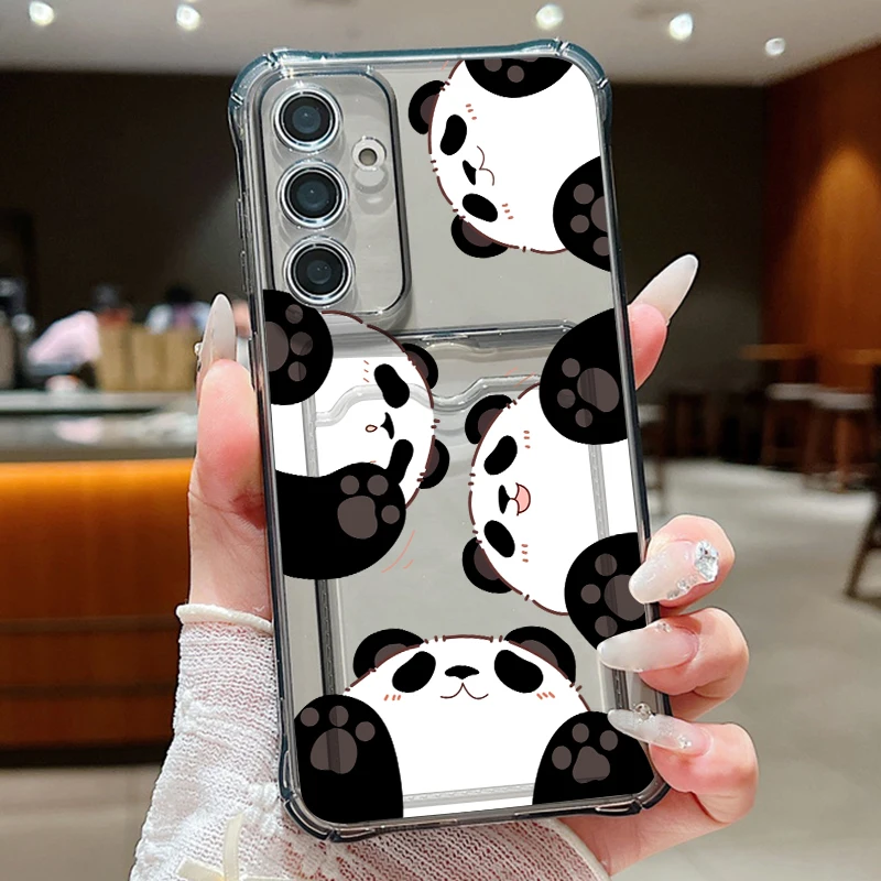 Card Slot Phone Case For Samsung Galaxy S26 S25 S24 Ultra S23 S25 FE A57 A17 A56 A55 A37 A16 A36 A54 Cartoon Panda Pattern Cover