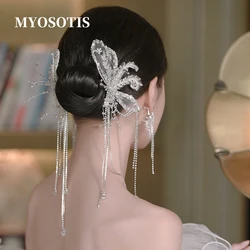 Elegance White Flower Bridal Hairpins with Earring Chain Tassles Head Wear Wedding Hair Accessorie