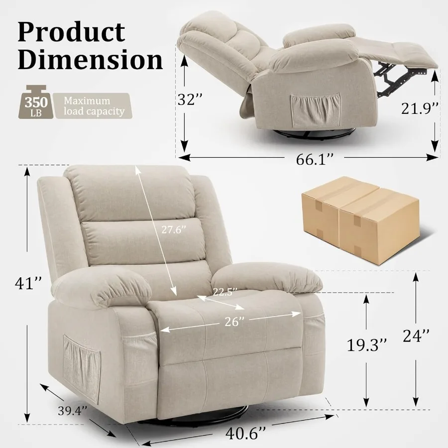 كرسي كرسي عريض مع وظيفة دوران 360 درجة وتدليك للحرارة كرسي هزاز كبير الحجم للبالغين في الحضانة أو غرفة المعيشة النقدية #2