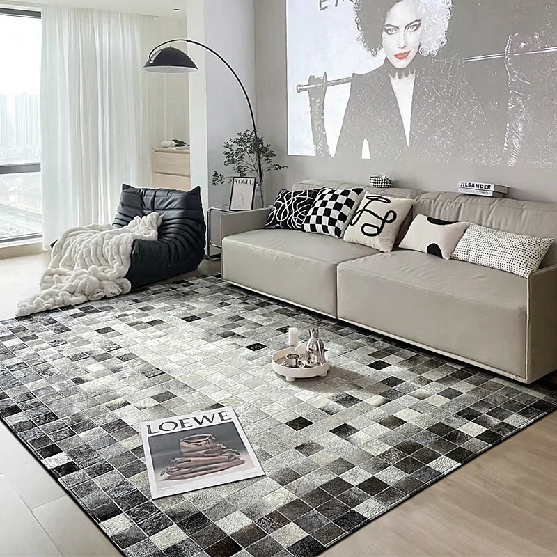 Luxury Home Ground Cowhide Plaid Carpet Rug 200x300 Cm  Handmade Custom Fur Rug Living Room Bedroom Grey  Table Mat Home Deco