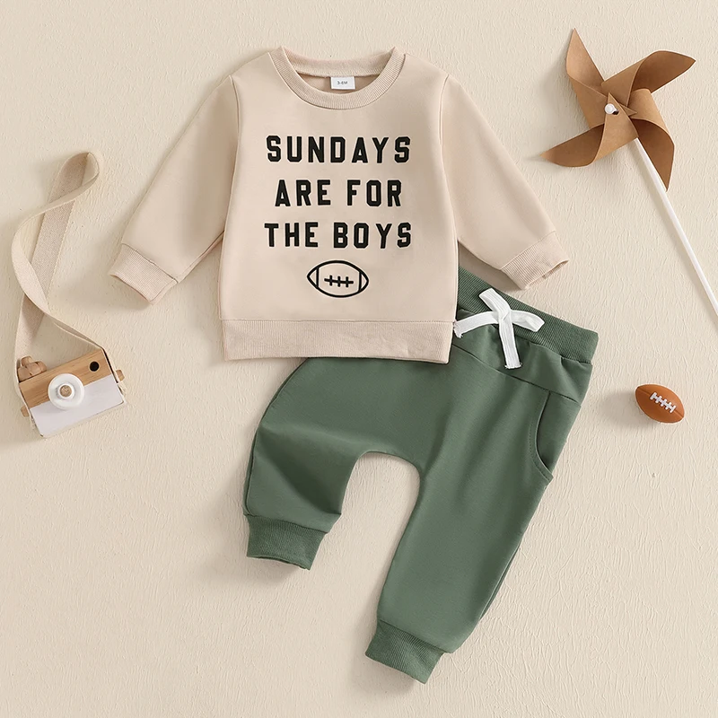 Boys Autumn Letter Print Rugby Sweatshirt and Pants Set for Toddlers Long Sleeve Outfit for Fall 2-Piece Clothing Set