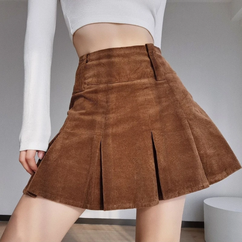 

American Retro Corduroy A-line Pleated Skirt 2025 Autumn New Y2K Hotsweet High Waisted Short Skirt for Women Vintage Brown Skort