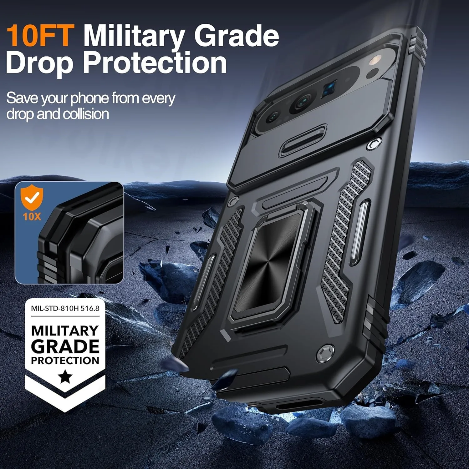 Case For Google Pixel 10 Pro XL 9A 8 Pro Pixel 7 Pro Slide Lens Protective Full Rugged Military Grade Kickstand Shockproof Cover