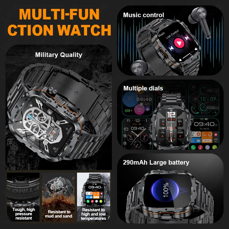 LIGE Smart Watch 1.95 "Display Impermeabile Chiamata Bluetooth Sport Fitness Smartwatch Pressione sanguigna Monitor del sonno per Android IOS