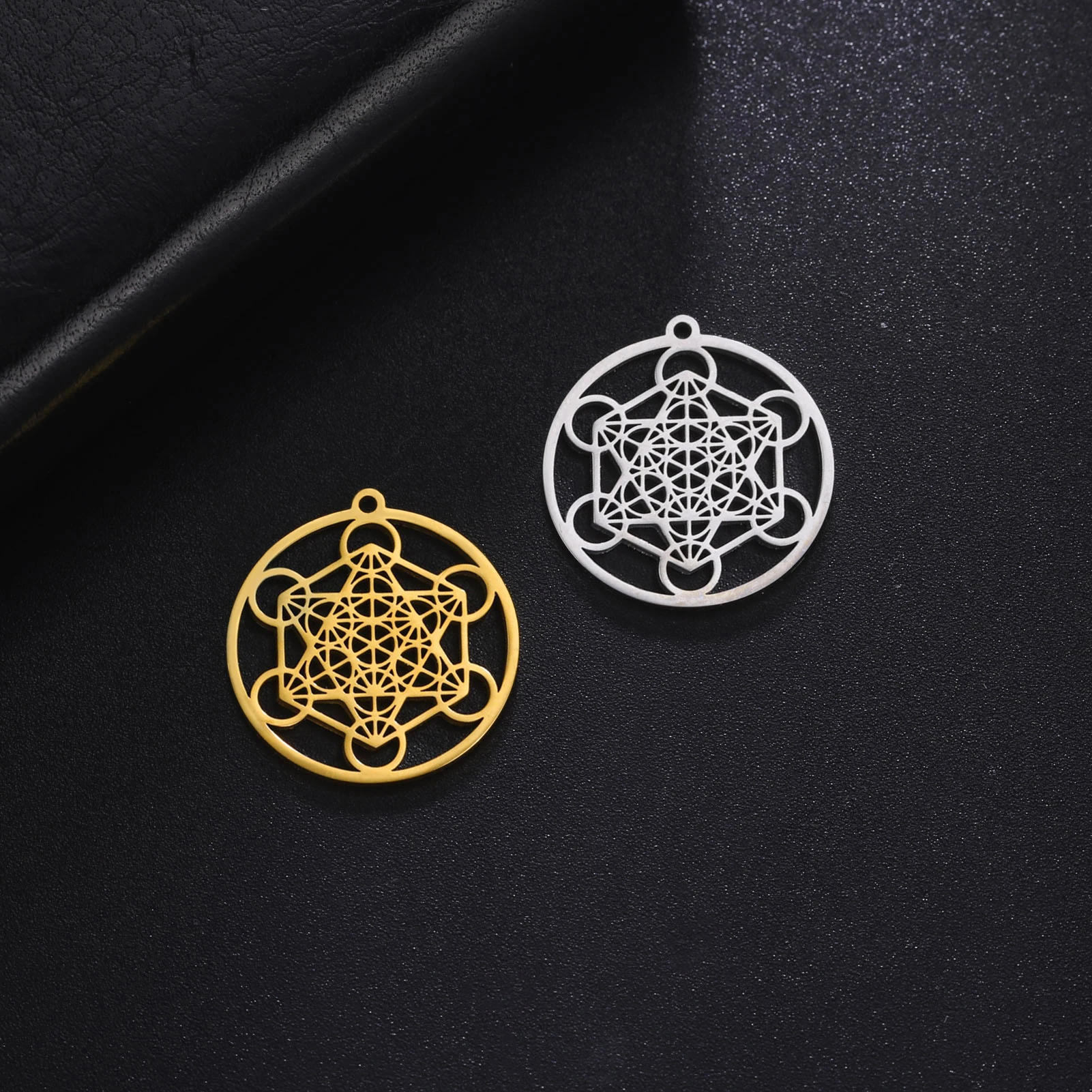 Skyrim Archangel Metatron Cube Charms for Necklace Earring Jewelry Making Stainless Steel Sacred Geometry Amulet DIY Pendants